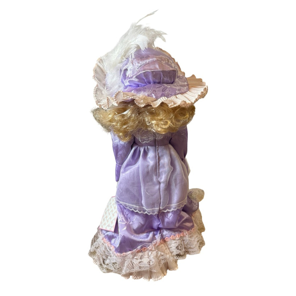 J Misa Collection Porcelain Doll Purple Dress with Hat - Picture 6 of 12